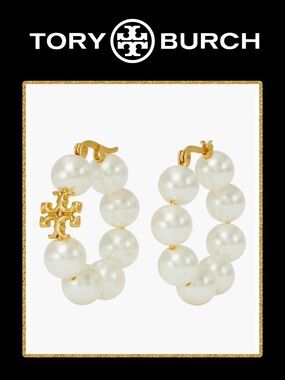 TORY BURCH Kira Imitation Pearl Hoop Earrings NEW